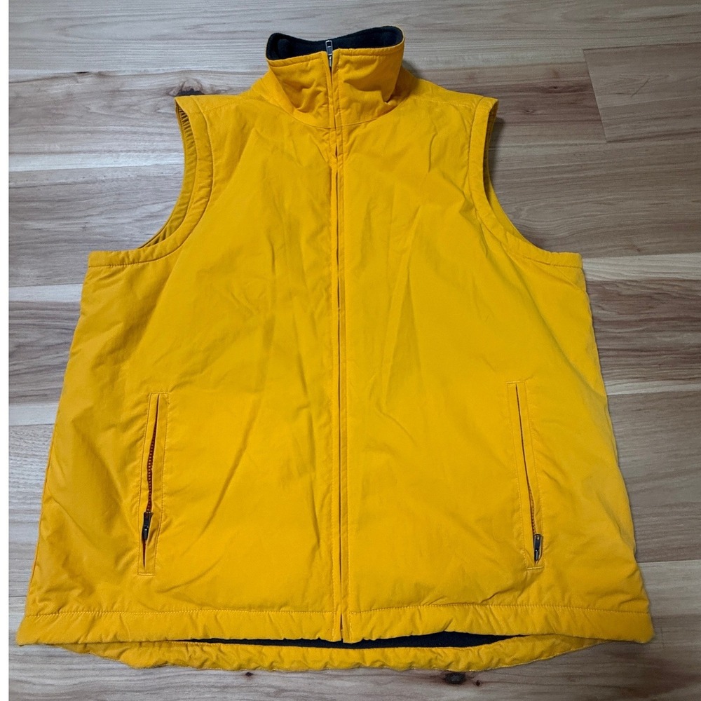 LL Bean Nylon Fleece Lined Vest Mens XL Tall Yellow Full Zip Mock Neck 0WY08